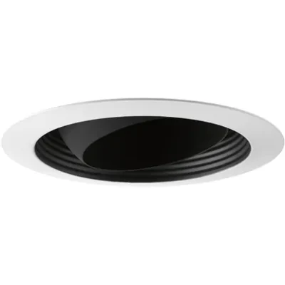 6 in Regressed Eyeball in Black finish with bright white powder painted aluminum flange. Rotates 358, tilts 30 max. 7-3/4 in outside diameter.
