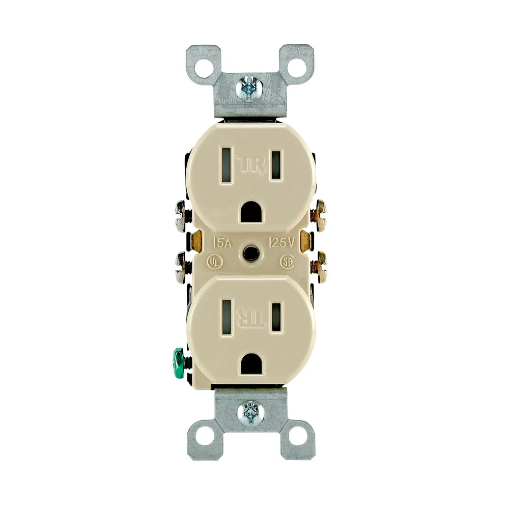 15 Amp, 125 Volt, NEMA 5-15R, 2P, 3W, Duplex Receptacle, Tamper Resistant, Straight Blade, Residential Grade, Grounding, All Screws Backed Out, With Ears, Quickwire Push-In & Side...