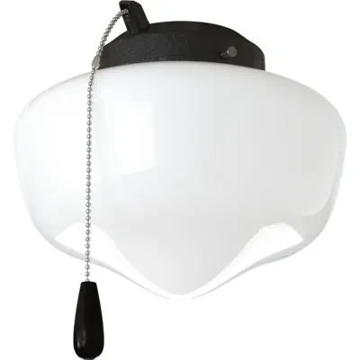 One-light Schoolhouse style ceiling fan light kit with white opal glass in a Forged Black finish. Listed for wet locations makes this ideal for any indoor/outdoor locations. Univer...