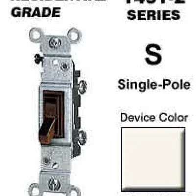 15 Amp, 120 Volt, Toggle Framed Single-Pole AC Quiet Switch, Residential Grade, Grounding, Light Almond