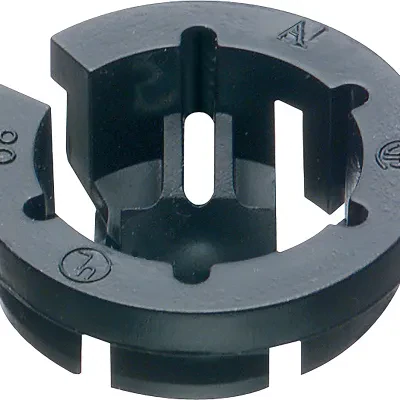 Plastic, 1/2" knockout size Push-in connector snaps into knockout using light finger pressure, holds wires securely and is simple to remove with the twist of a screw driver. Smalle...
