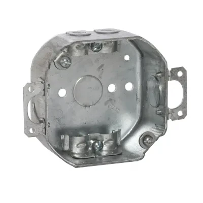 4 In. Octagon Box, 1-1/2 In. Deep - Drawn with NMSC Clamps, Plaster Ears