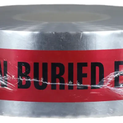 Detectable Tape, Red, 1000 ft. length, Foil Bonded Polyethylene material, "Caution Buried Electric Line Below" legend, 4.5 mil. thickness, 3 in. width