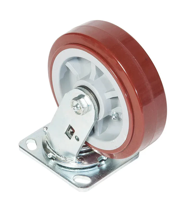 8" Swivel Caster.  Offers a softer tread for smoother travel while resisting flat spots and damage from debris.  High performance caster balances high pay load with smooth, quiet o...