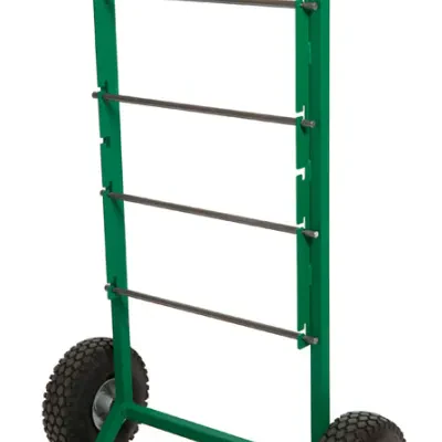 Holds up to twelve (12) spools of #12 AWG wire or eight (8) spools of #10 AWG wire.     10 IN (254 mm) diameter pneumatic tires for jobsite portability.     Pinless design eliminat...
