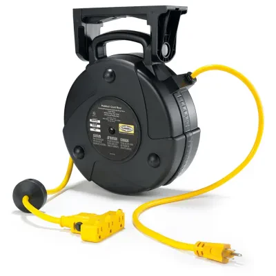 Cord and Cable Reels, Commercial Cord Reel, 40' 15A 125V with Triple Tap, Yellow