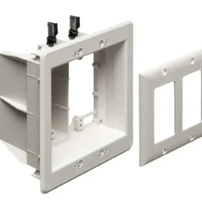 Recessed Plastic TV BOX. For new or existing construction. Comes with low voltage divider. Color White.