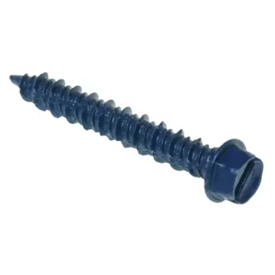 Tapping Screw, 1/4 in. Size, 3-1/4 in. length, 5/16 in. head width, Hex head, Blue head color, CD7 drill stock number, Slotted drive type, 100 per pack