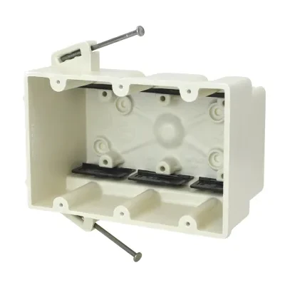46.0 Cu. In. Three gang electrical box for use with nonmeatllic sheathed cable - Machine tapped device holes, offset gauge marks, leveling ribs, rigid hard box construction, no dis...