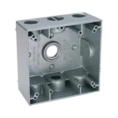 TEDDICO, Outlet Box, Two Gang, Weatherproof, Number Of Outlet: 5 Threaded, Material: Die Cast Metal, Size: 4-9/16 X 4-5/8 X 2 IN, Color: Grey, Construction: Rugged, Seamless, Cubic...