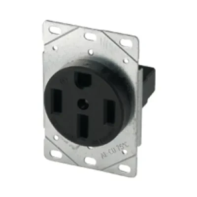 Eaton power device receptacle, #12 - 4 AWG, 50A, Surface, 125/250V, Back, Black, NEMA 14-50R, Three-pole, Four-wire, Three-pole, four-wire, grounding, Screw, Glass-filled nylon, Po...