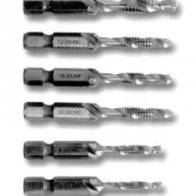 Combination Drill/Tap Bits.  6 Piece Drill/Tap Set, 6-32 TO 1/4-20.  Complete hole drilling, tapping and deburring/countersinking in one operation with power drill saves labor and...