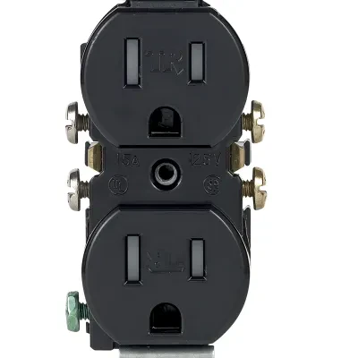 15 Amp, 125 Volt, Tamper Resistant, Duplex Receptacle, Residential Grade, Grounding, Black