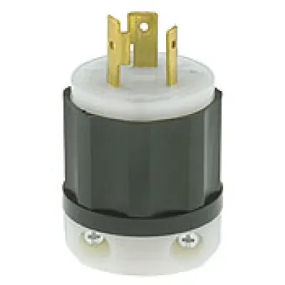 20 Amp, 250 Volt, NEMA L6-20P, 2P, 3W, Locking Plug, Industrial Grade, Grounding - Black-White