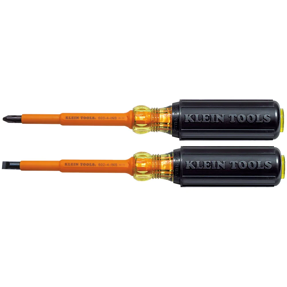 Screwdriver Set, 1000V Insulated Slotted and Phillips, 2-Piece, Screwdriver Set includes one 1/4-Inch Cabinet-Tip (Cat. No. 602-4-INS) and one #2 Phillips-Tip (Cat. No. 603-4-INS)