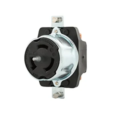 Eaton locking receptacle, #10-6 AWG, 50A, Industrial, 125/250V, Back wiring, Black, Single, Non-NEMA, Two-pole, Three-wire, Steel, California standard