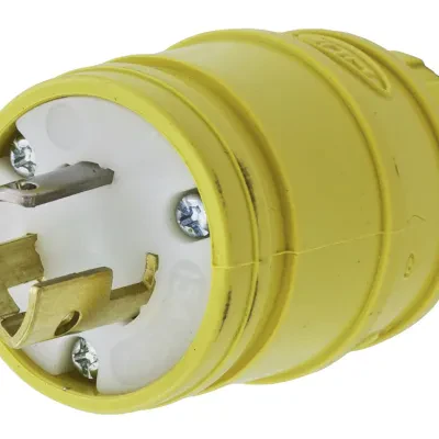Watertight Devices, Locking Devices, Male Plug, 15A 125V, 2-Pole 3- Wire Grounding, L5-15P, Screw Terminal, Yellow, Water/Dust-Tight Housing