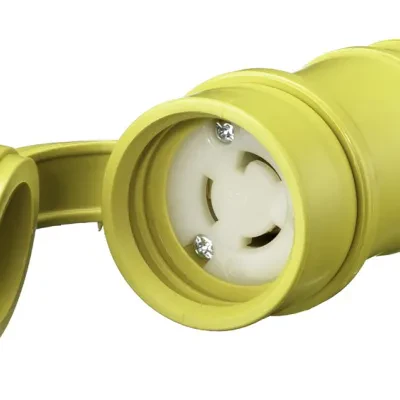 Watertight Devices, Locking Devices, Elastomeric, Female Connector Body, 15A 125V, 2-Pole 3-Wire Grounding, L5-15R, Screw Terminal, Yellow, Water/Dust-Tight Housing