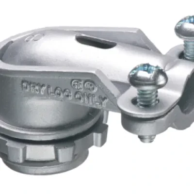 Zinc die-cast, 90 degree 2 screw flex connector for aluminum and steel Flex. Provides smaller cable range for MCI cable. Secures into a 1/2" Knockout with a diecast locknut. Provid...