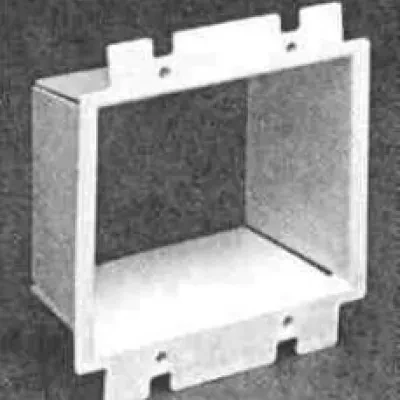 Box Extender, levels and supports the wiring device where the box is set back from the wall surface extends the box up to an 1-1/2. 2 hour fire rating. Two gang.