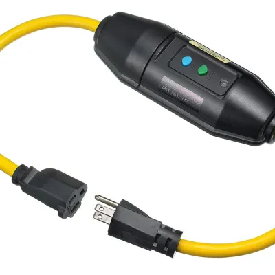 Power Protection Products, GFCI Linecords, Commercial, Auto Set, 15A 125V AC, 5-15R, 2' Cord Length, 4-6 mA Trip Level, Yellow