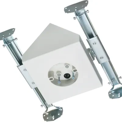 Fan and fixture mounting box for new construction. Fits cathedral ceilings up to 80 degrees or larger. 70lb, 200lb fixture. Paintable textured finish. 14.5 cu. 8" square mounting s...