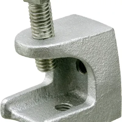 Malleable iron beam clamp. 125lb static load rating. threaded rod size 10/24. Trade Size 1".