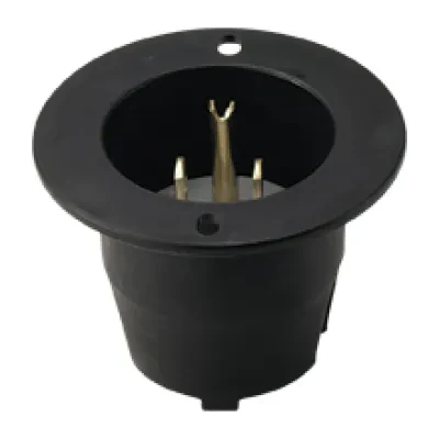Eaton Arrow Hart straight blade flanged inlet , #16-12 AWG, 15A, Industrial, 125V, Back wire, Metal, Brass, Thermoplastic and Steel, 5-15P, Two-pole, three-wire, grounding, Screw,...