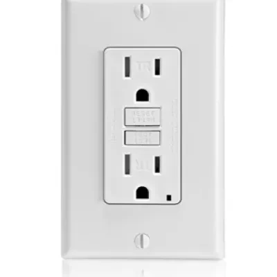 Self-Test Slim Tamper Resistant GFCI Receptacle. Nema 5-15R 15A-125V At Receptacle, 20A-125V Feed-through. Lighted - White With White Test And Reset Button.
