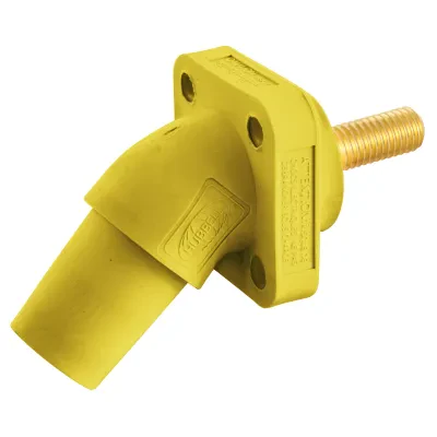 Hubbell Wiring Device Kellems, Single Pole Products, 300/400A Series,Receptacle, Angled, Threaded Stud, Yellow