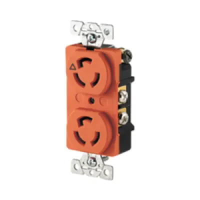 Eaton safety grip locking receptacle, #14-10 AWG, 15A, Industrial, 125V, Back and side wiring, Orange, Duplex, L5-15, Two-pole, Three-wire, Glass-filled nylon