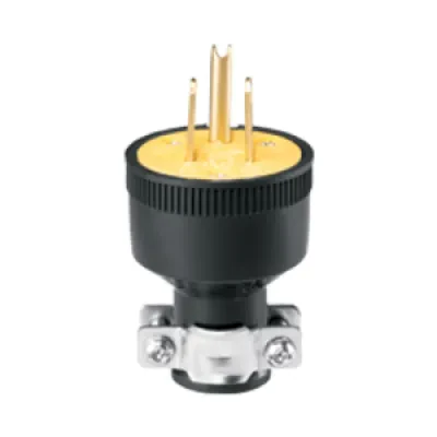 Eaton straight blade plug , #18-10 AWG, 15A, Commercial, 125V, Back wire, Black, Brass, Thermoplastic, 5-15P, Two-pole, three-wire, grounding, Screw, Thermoplastic rubber, ED Box