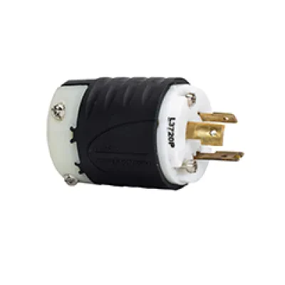 Eaton safety grip locking plug, #16-12 AWG, 20A, Industrial, 347V, Back wiring, Black, white, Safety grip, L24-20, Two-pole, Three-wire, Nylon