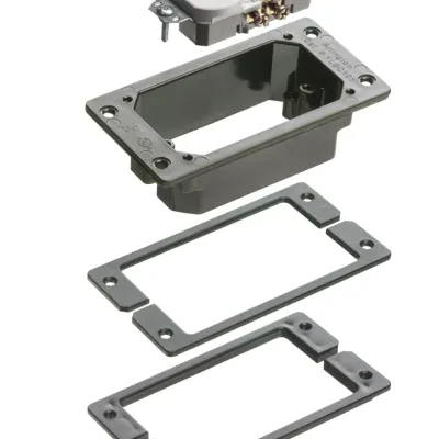 Trim kits for Arlington's Non Metallic concrete floor boxes. Light Almond. Flip Lid