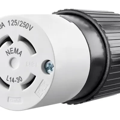Locking Devices, Industrial, Female Connector Body, 30A 125/250V, 3-Pole 4-Wire Grounding, L14-30R, Screw Terminal, Black and White