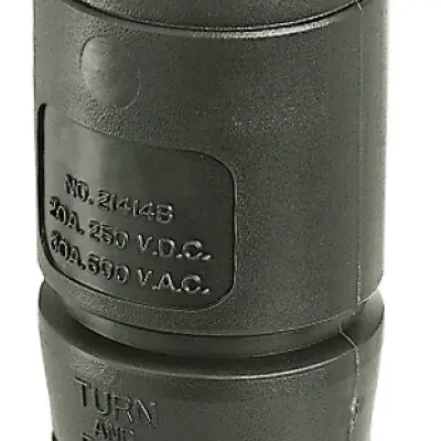 Locking Devices, Bryant Power Interrupting, Industrial, Female Connector Body, 30A 600V AC/ 20A 250V DC, 3-Pole 4-Wire Grounding, Non-NEMA, Screw Terminal, Black nylon with cord gr...