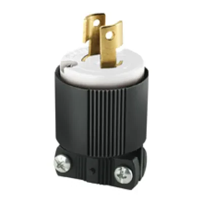 Eaton safety grip locking plug, #16-12 AWG, 20A, Industrial, 250V, Back wiring, Black, white, Safety grip, L2-20, Two-pole, Two-wire, Nylon, 0.38 to 1 in, -40° to 60°C, Polarized