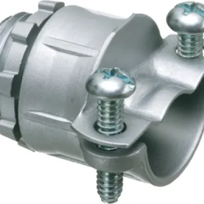 Twin Screw zinc die-cast all-purpose 1/2" knockout connector for Flex, AC, MCI, and NM cable. Secures into knockout with a locknut. Has a cable range of 0.630 to 0.810 inches and a...