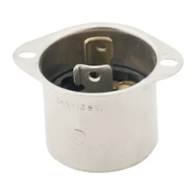 Eaton safety grip locking flanged outlet , #14-8 AWG, 15A, Industrial, 125V, Side wiring, Black, white, L1-15, Two-pole, Two-wire, Plated brass, -40° to 105°C
