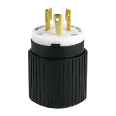 Eaton auto grip locking plug , #18-8 AWG, 20A, Industrial, 480V, Back wiring, Black, white, Auto grip, L12-20, Three-pole, Three-wire, Nylon, 0.38 to 1 in, -40° to 60°C