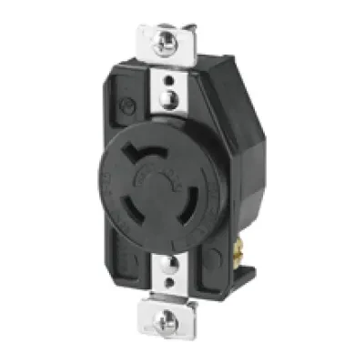 Eaton auto grip locking receptacle, #14-8 AWG, 20A, Industrial, 480V, Back and side wiring, Black, Single, L12-20, Three-pole, Three-wire, Glass-filled nylon, -40° to 60°C