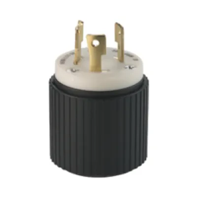 Eaton auto grip locking plug , #18-8 AWG, 30A, Industrial, 480V, Back wiring, Black, white, Auto grip, L12-30, Three-pole, Three-wire, Nylon, 0.38 to 1 in, -40° to 60°C