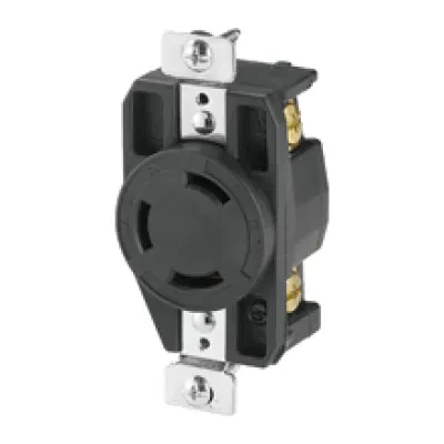 Eaton auto grip locking receptacle, #14-8 AWG, 30A, Industrial, 600V, Back and side wiring, Black, Single, L13-30, Three-pole, Three-wire, Glass-filled nylon, -40° to 60°C