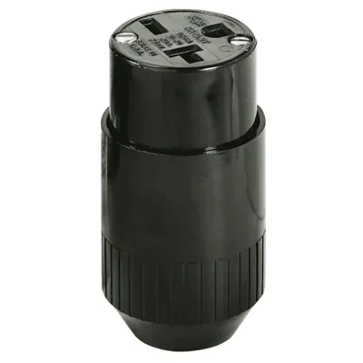 Straight Blade Devices, Female Connector Body, Heavy Duty, Industrial/Commercial Grade, Straight, 2-Pole 3-Wire Grounding, 20A 250V, 6-20R, Black, Single Pack