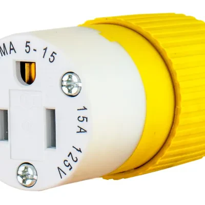 Straight Blade Devices, Female Connector Body, Corrosion Resistant, Industrial/Commercial Grade, Straight, 15A 125V, 2- Pole 3-Wire Grounding, 5-15R, Yellow, Single Pack