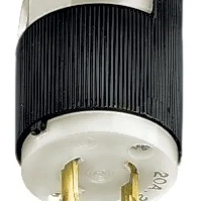 Locking Devices, Industrial, Plug, 20A 250V, 2-Pole 2-Wire Non-Grounding, L2-20, Screw Terminal, Black/White Nylon Polarized, with Non-metallic Cord Grip