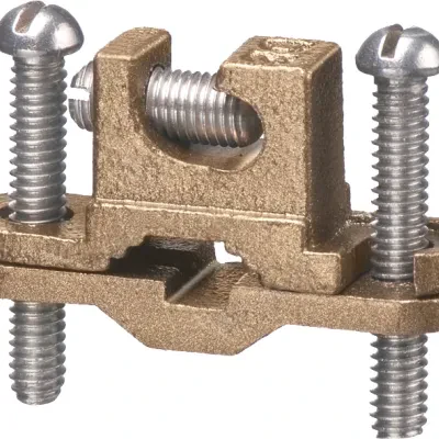 Solid Bronze with stainless steel screws, bare wire ground clamp with lay-in lug. pipe size - 3/8" to 1", Wire Size - #10 to #2. Approved for direct burial on rebar pipe, tubing an...