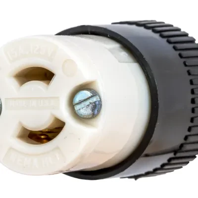 Locking Devices, Bryant Midget Locking, Industrial, Female Connector Body, 15A 125V, 2-Pole 2-Wire Non-Grounding, ML-1R, Screw Terminal, Black & White