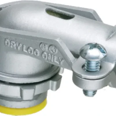 90 degree flex ac mc connector. Zinc die-cast. For aluminum and steel flex ac ac90. 4" knockout. Trade size 4". Malleable. Insulated Throat.