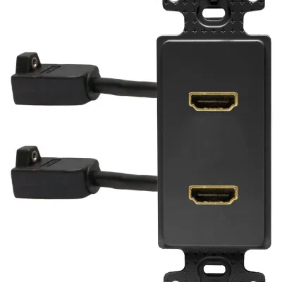 Hubbell Premise Wiring Products, Decorator Plate Frame with 2) HDMIFemale to Female, Black